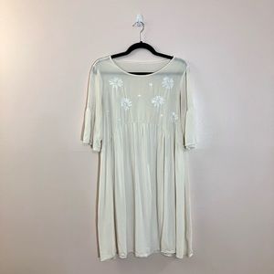 Embroidered Floral Bohemian 3/4 Bell Sleeve Swing Tunic Midi Dress size large